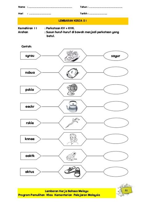 Bahasa melayu tahap 1, 2, 3 : Latihan Pemulihan Bahasa Melayu
