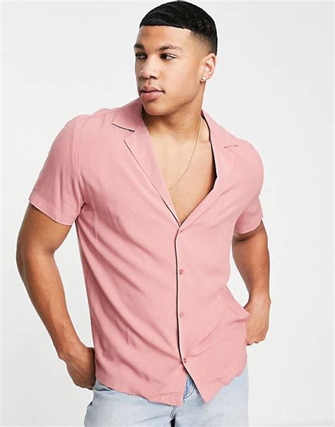 Topman Shirt With Extreme Deep Revere In Pink Asos
