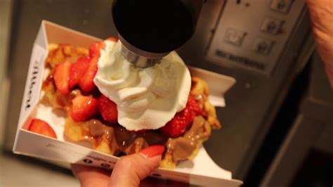· whole wheat belgium chocolate chip waffles with coconut caramelized bananas. Belgium Flanders Bruges Street food Waffles / Belgique ...