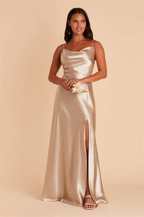 Lisa Plus Size Long Satin Bridesmaid Dress In Neutral Champagne Birdy