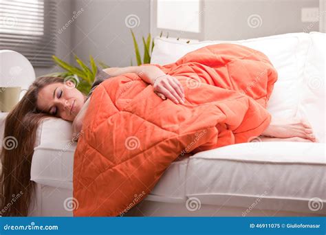 Woman Softly Sleeping On Her Sofa Stock Image Image Of Couch Happy 46911075
