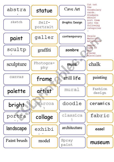 Art Vocabulary Esl Worksheet By Katiejlm Language Arts Worksheets For