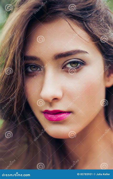 Closeup Portrait Of A Beautiful Young Woman With Perfect Skin Stock