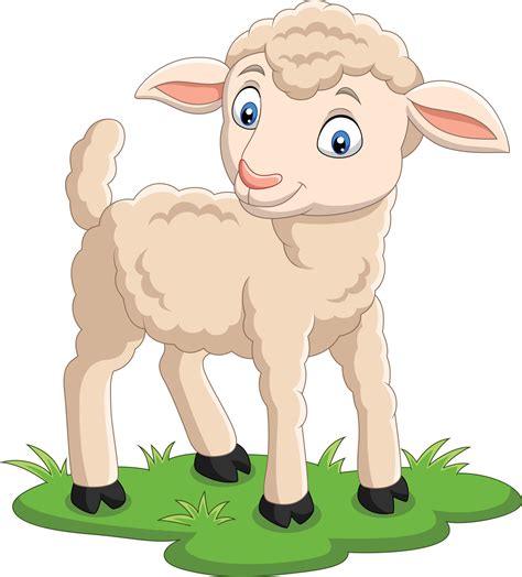 Cartoon Happy Lamb On The Grass 7270913 Vector Art At Vecteezy