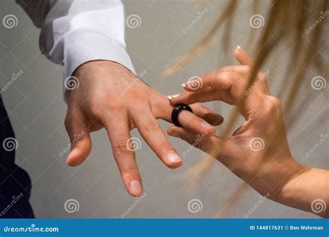 Putting The Wedding Ring On His Finger Stock Image Image Of Marital Lovers 144817631