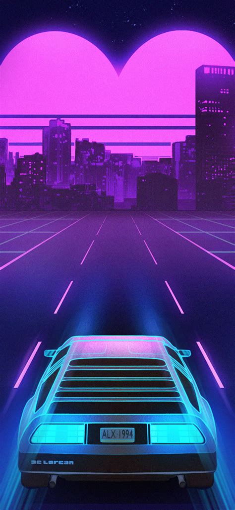 1125x2436 1980s Delorean Vaporwave Heart Shape Sunset Iphone Xsiphone