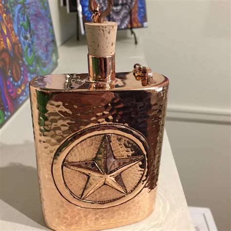 Handcrafted Pure Hammered Copper Flask W Texas Star Engraving