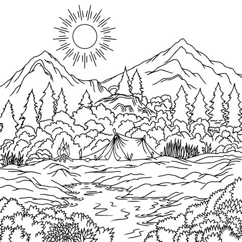 Design Vector Landscape Mountain Coloring Page For Kid 8822654 Vector
