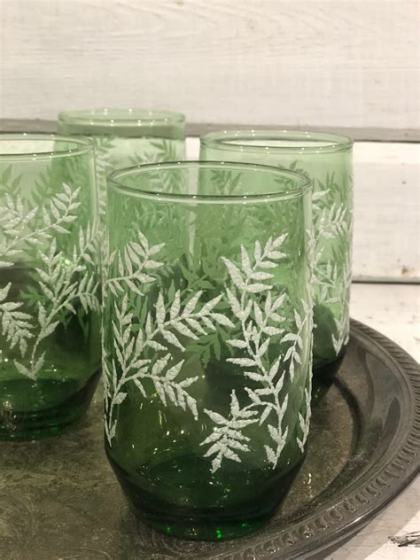 Vintage Green Juice Glass Set Of 6 Etsy Uk