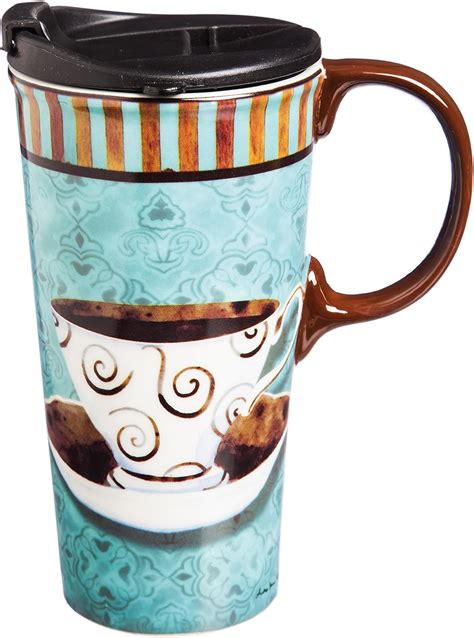 Cypress Home Ceramic Deja Brew Travel Coffee Mug 17 Ounces Uk Kitchen And Home