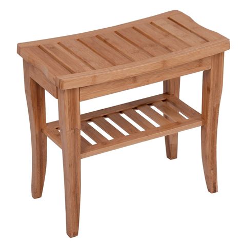 Bamboo Bathroom Shower Bench With Storage Shelf By Choice Products