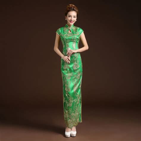 endearing embroidery long green cheongsam qipao dress