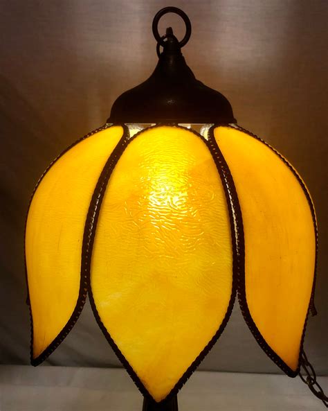 Vintage Gold Yellow Tulip Slag Glass Hanging Ceiling Light