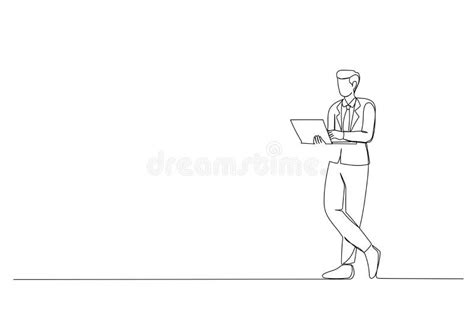Continuous Line Sketch Of Focused Serious Intelligent Manager Standing