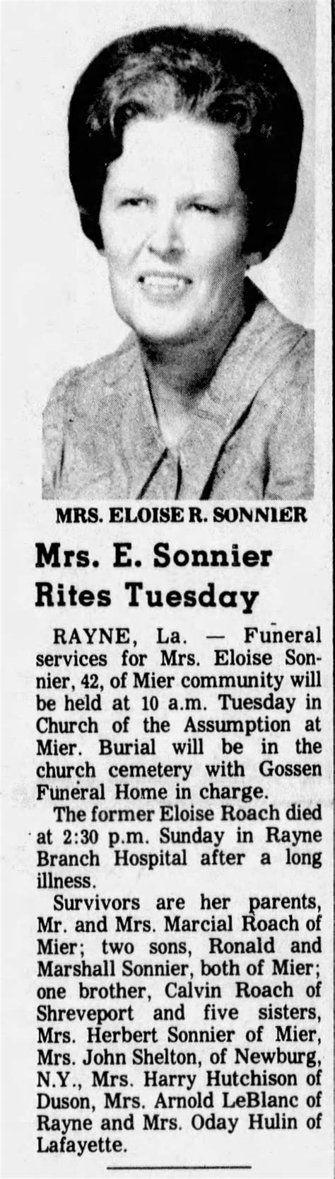 Eloise Roach Sonnier 1928 1971 Homenaje De Find A Grave