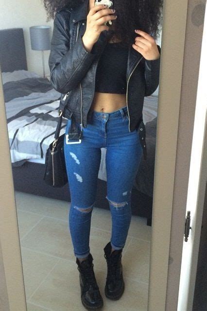 Ripped Jeans Crop Top Leather Jeans Fashion Cute Outfits Womens Fashion