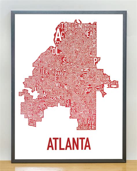 Atlanta Neighborhood Map 18 X 24 Freddie Falcon Red Poster