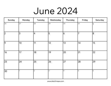 June 2024 Calendar Sketch Repo
