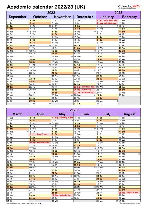 Academic Calendars 202223 Uk Free Printable Excel Templates
