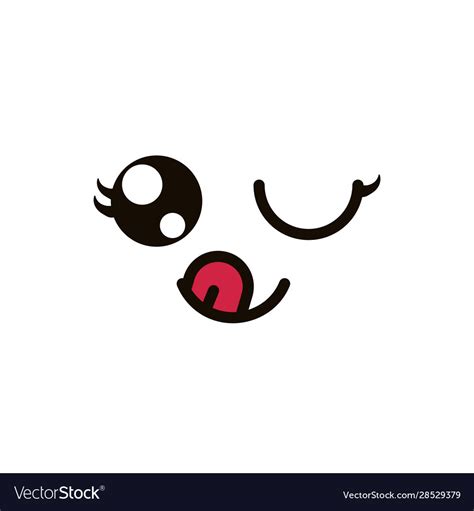 Kawaii Cute Face Expression Eyes And Mouth Wink Vector Image