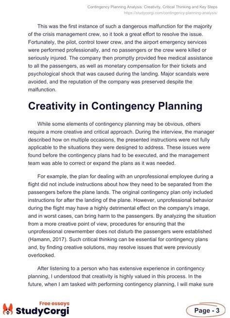 Contingency Planning Analysis Creativity Critical Thinking And Key