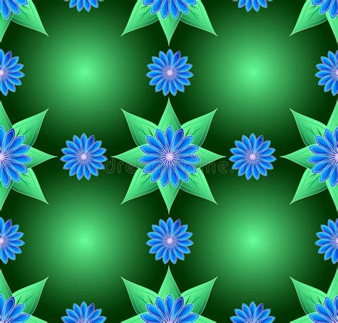 Blue Flowers And Green Leaf Seamless Background Stock