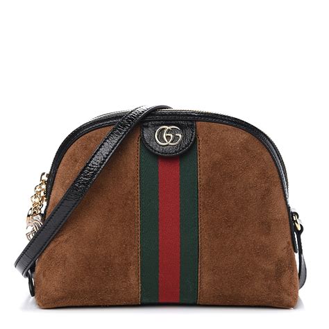 Gucci Suede Patent Gg Web Small Ophidia Shoulder Bag Brown 546969