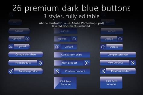 26 Glossy Dark Blue Buttons Ui Kits And Libraries Creative Market