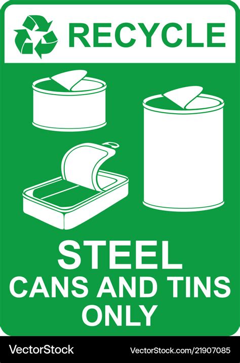 Recycle Sign Steel Cans And Tins Only Royalty Free Vector