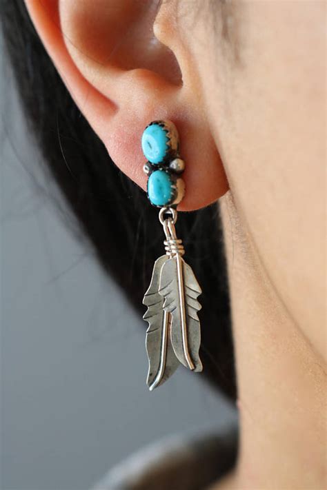 Vintage Native American Turquoise Sterling Feather Dangle Etsy