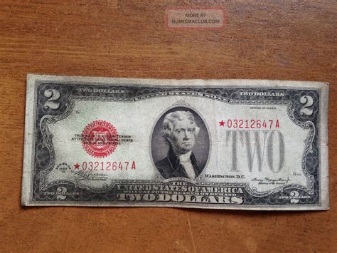 U S Note 1928d 2 Red Seal Star Note Serial Number 03212647a