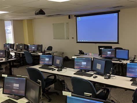 Computer Room With Dual Monitors For Training Room Setup Computer