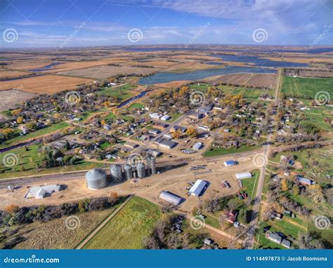 Small Town Willow Lake In Rural South Dakota Captured By Drone Stock
