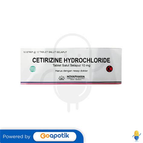 Cetirizine Hydrochloride Novapharin 10 Mg Box 100 Tablet Kegunaan