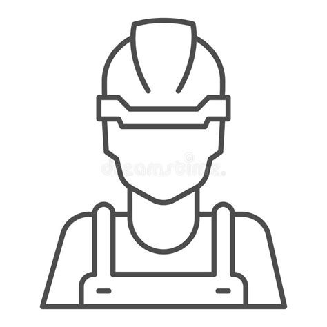 Construction Worker In Helmet Line Icon Builder Avatar Vector