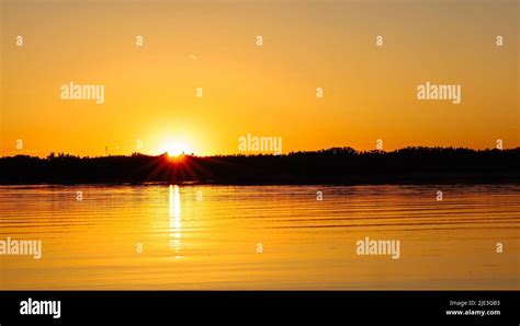 Wonderful Stunning Orange Golden Sunset Reflecting On Water River Lake