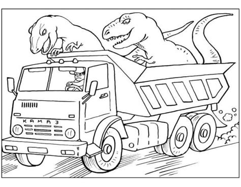 Fise De Colorat Cu Un șofer De Camion Poartă Doi Dinozauri Descărcați