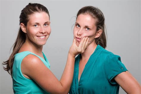 Twin Sisters Stock Photo Image Of Freckles Gray Waist 58510648