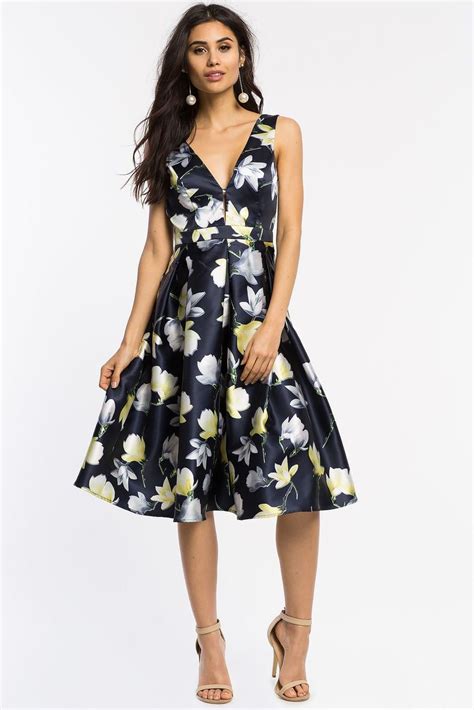 Women S Fit And Flare Dresses Camillia Floral Flare Midi Dress Dresses Fit N Flare Dress
