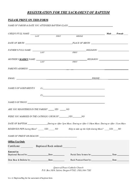 Fillable Online Baptism Registration Form Fax Email