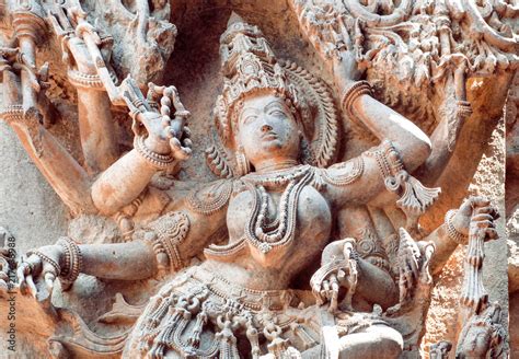 Naked Hindu Goddess Of Stone Carved Relief Th Century South Indian Temple Halebidu Heritage