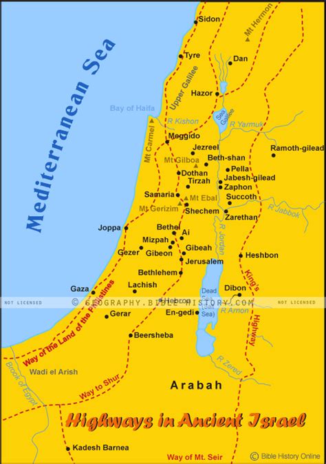 Highways In Old Testament Israel Color Map Dpi Year License