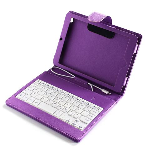Purple Pu Leather Usb Keyboard Case Stand Cover With Stylus For Apple