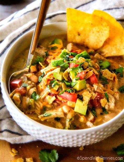 Cook on high until the cheese is melted. Slow Cooker Creamy White Chicken Chili - Spend With Pennies