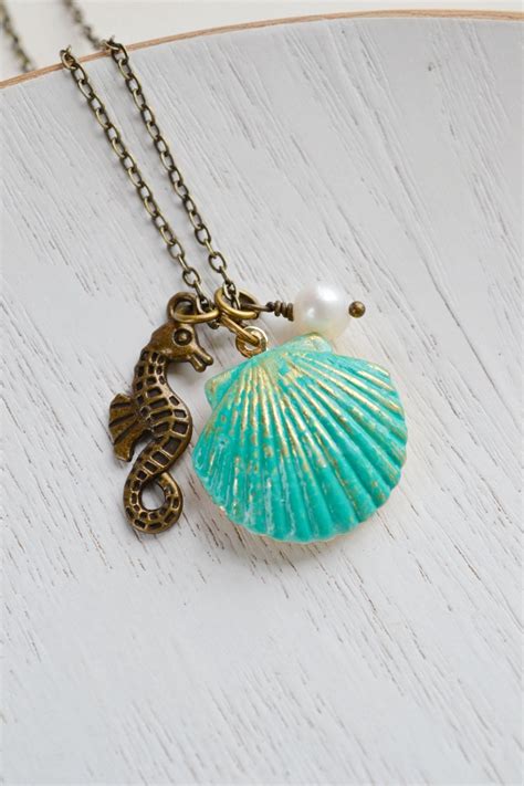 Seashell Locket Pendant Patina Jewelry Patina Mermaids