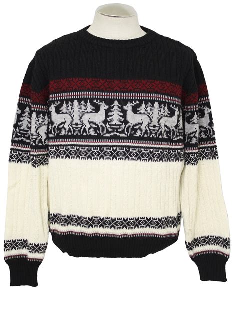1980s Mens Christmas Style Ski Sweater 80s Vintage Hardwood And Pine