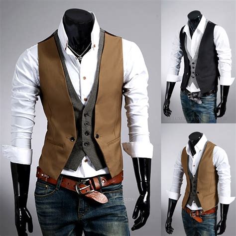 Fashion High Quality Men Vest Mens Casual Suit V Necked Slim Fit Vests Two Piece Waistcoat Mens