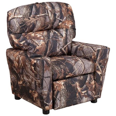 Contemporary Camouflaged Fabric Kids Recliner With Cup Holder