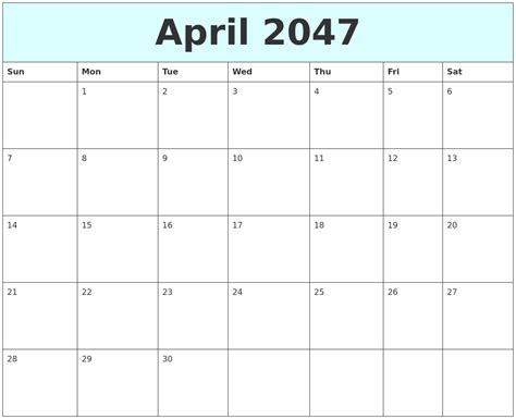 April 2047 Free Calendar
