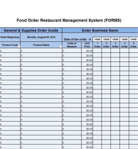 Spreadsheet For Restaurant Management Throughout Restaurant Inventory
